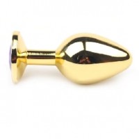 Anal Plug Golden Metallic with Purple Jewel Medium